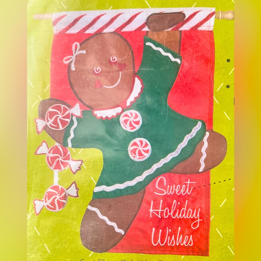 Evergreen decorative outdoor Christmas gingerbread appliqué flag NEW